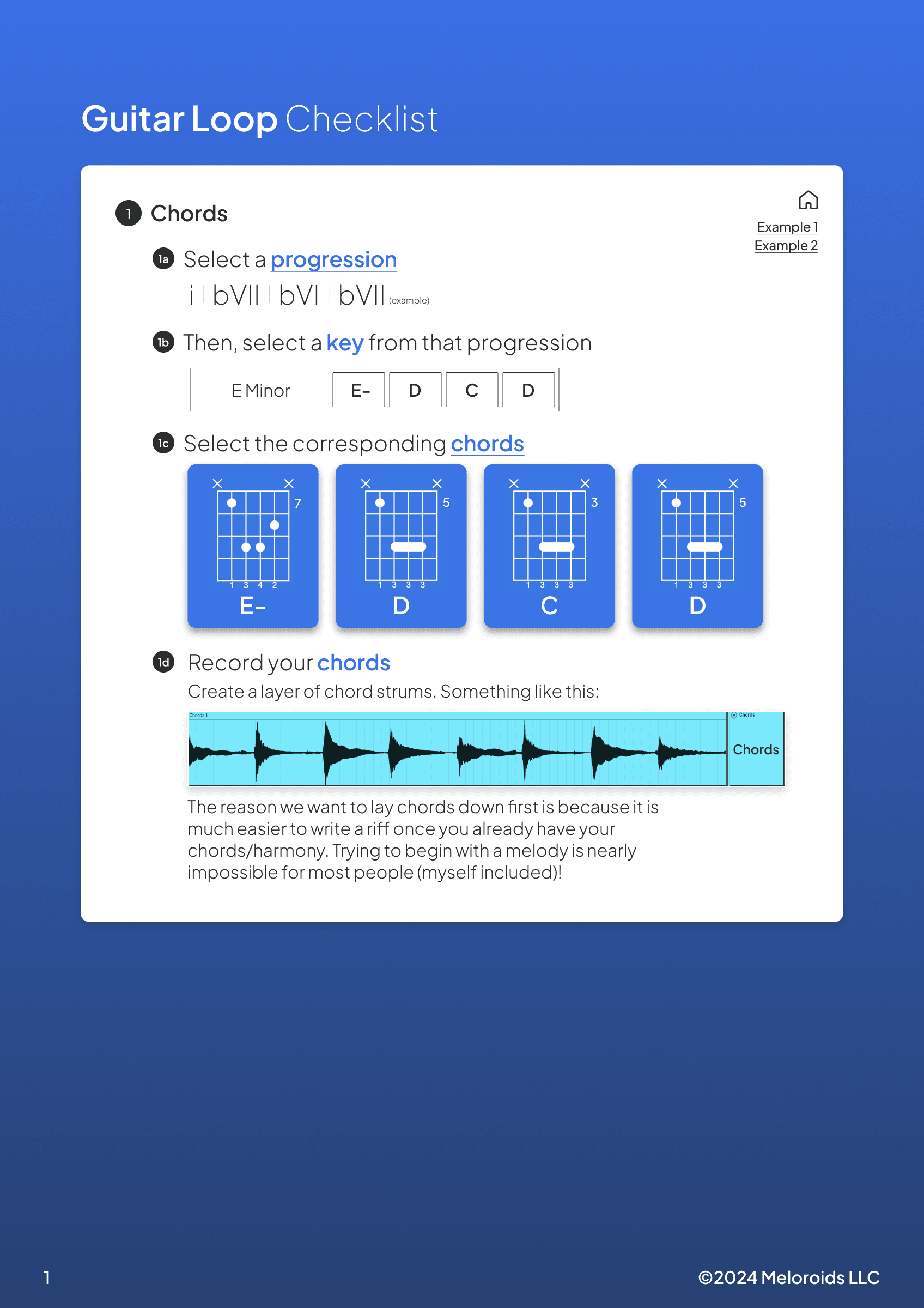 page 1 of the guitar loop checklist by dean